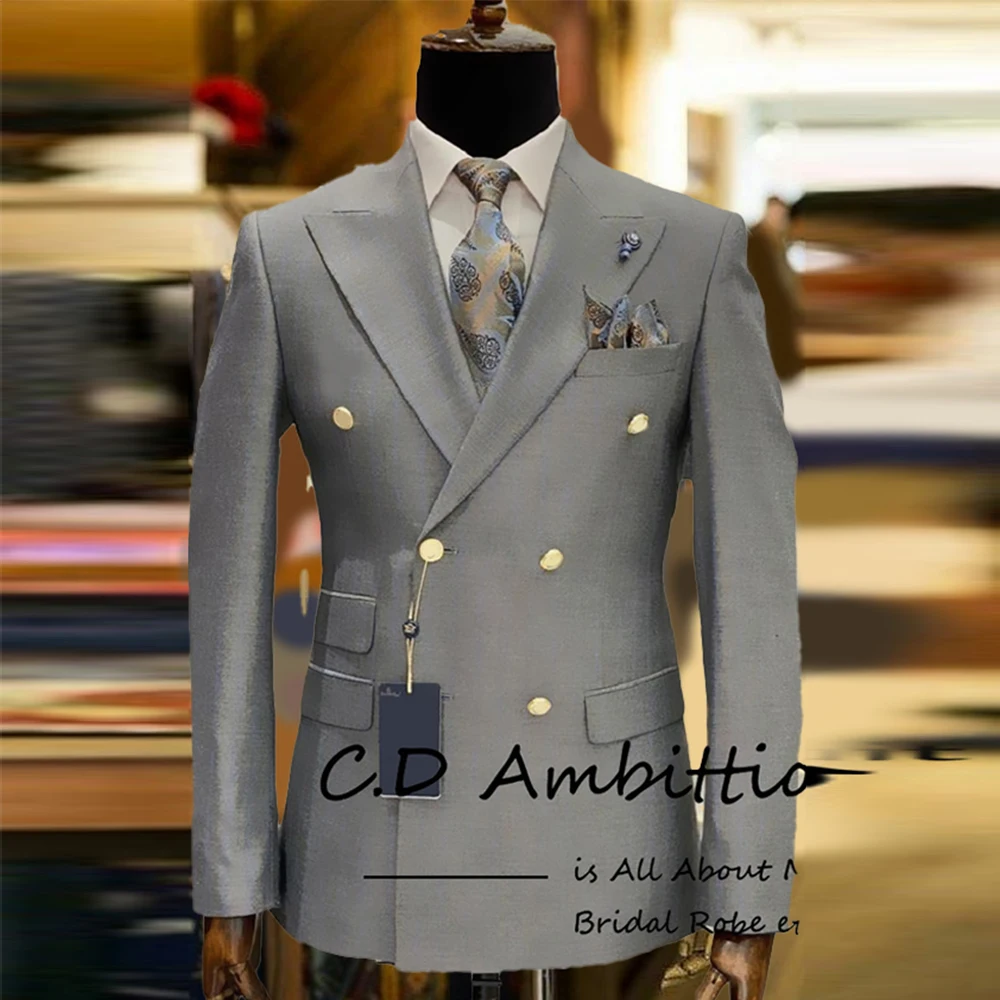 

New In Grey Italian Suits For Men Set Wedding Luxury 2023 Double Breasted Suit 2 Pec High Quality Costume Homme Original Blazer
