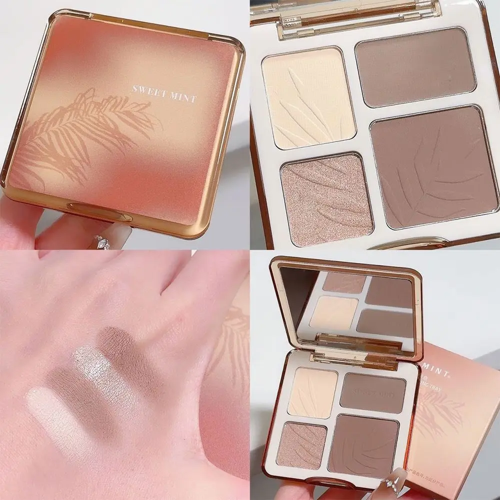 Tavolozza per toelettatura stereoscopica a 4 colori, opaca, naturale, per il contorno del viso, ombreggiatura, bagliore duraturo, illumina i cosmetici, vassoio completo