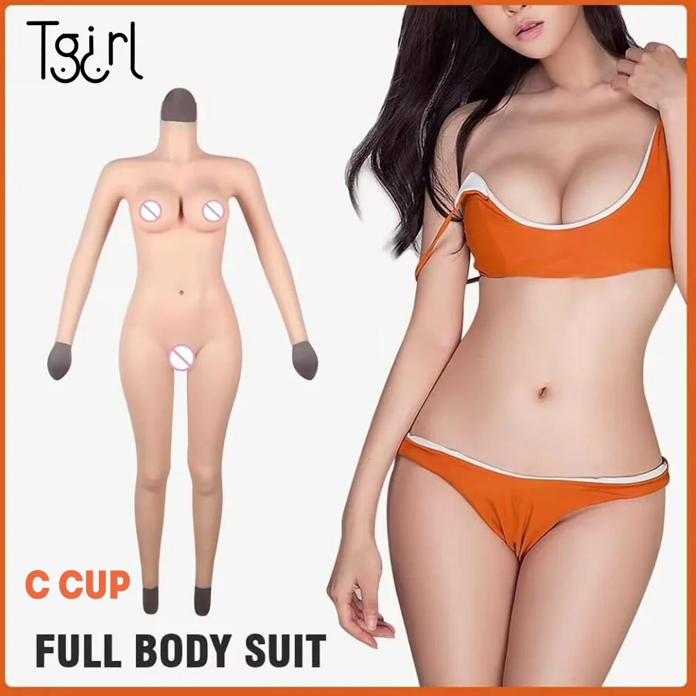 

Tgirl Sissy Bodysuit Silicone Boobs Artificial Big Tits for Drag Queen Cosplay Look with Pants C Cup Breasts Forms Transvestite