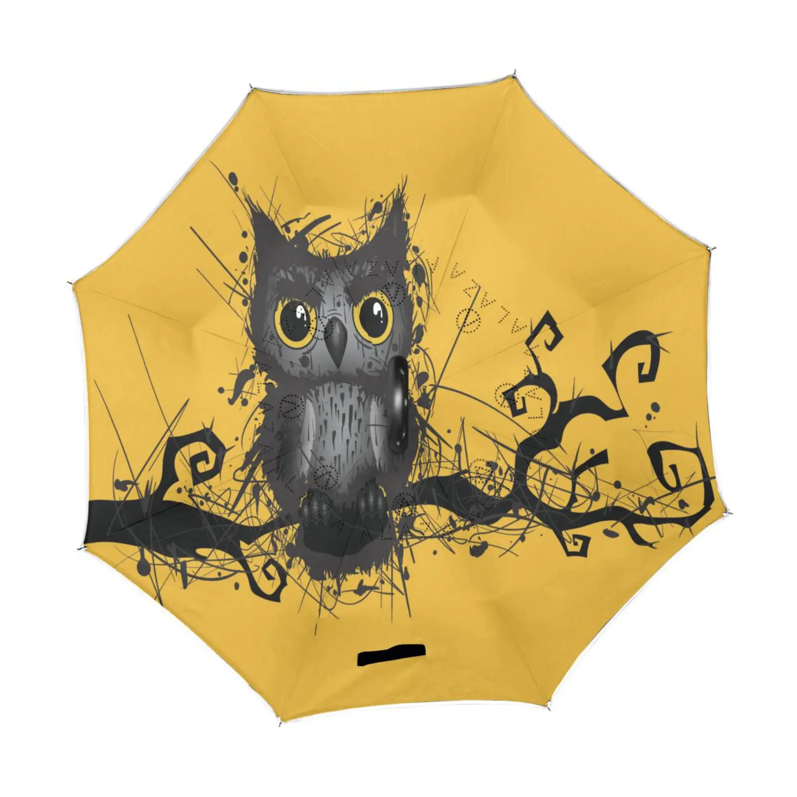 Rough Grungy Owl Windproof Reverse Umbrella Rain Women Double Layer Inverted Self Standing Car Umbrella With UV Protection