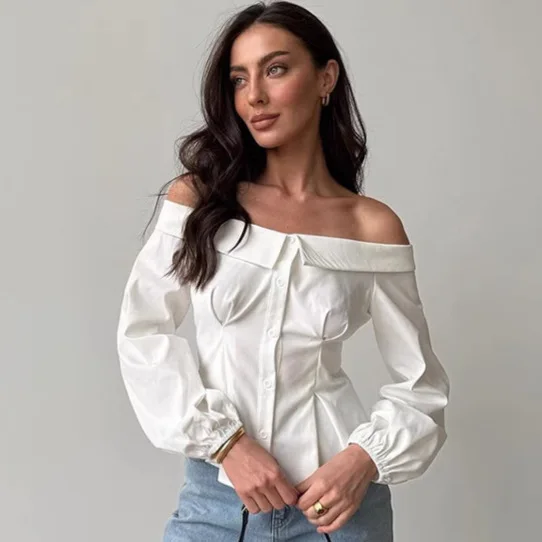 

2026 Spring New French Sexy Off-Shoulder Blouse For Women, European And American Fashion, Cross-Border Wholesale Versatile Top