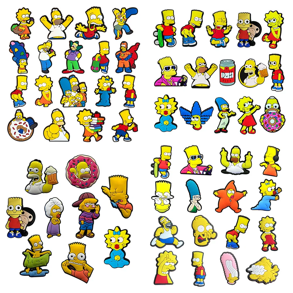 9-100Pcs Hot Toys Disney Simpson Shoe Charm Cartoon Shoes Accessories Decorations PVC Clog Sandal Buckle for Kids Party Gifts