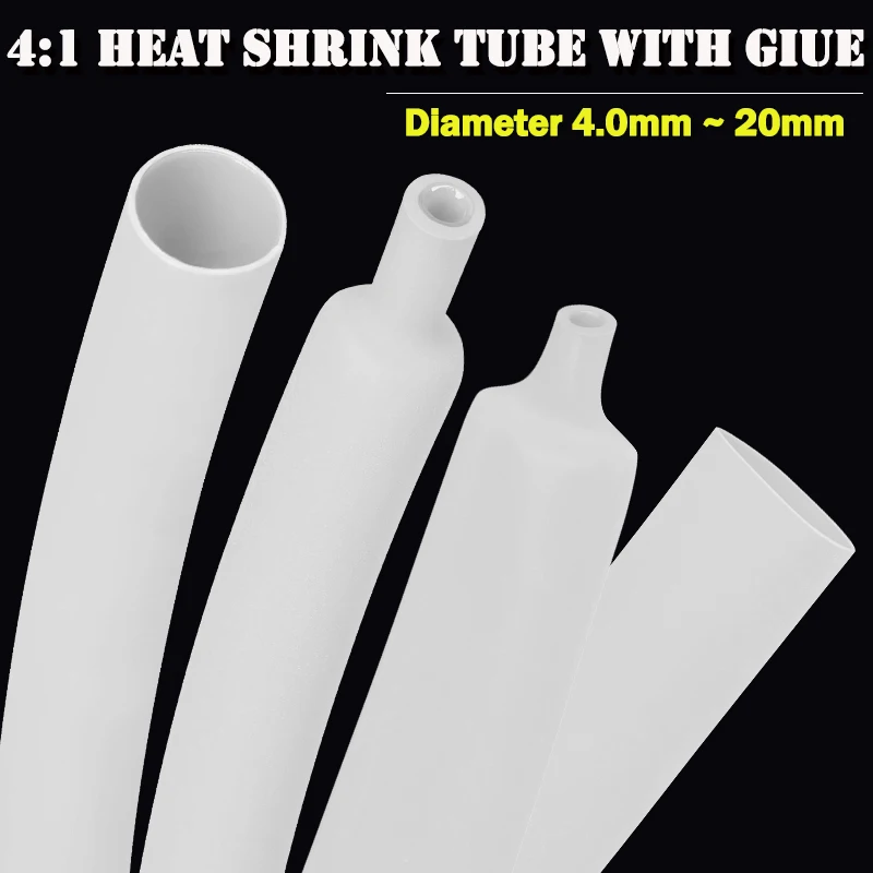

4:1 White Heat Shrink Tube With Glue Diameter 4mm 6mm 8mm 12mm 16mm 20mm Dual Wall Thermoretractile Tube ﻿Cable Protector Sleeve