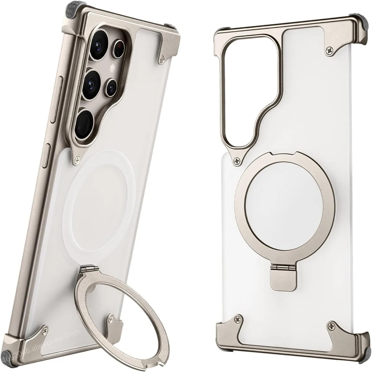 Frameless Aluminum Alloy Kickstand Metal Case for Samsung Galaxy S25 Ultra S24 S23 Ultra Magnetic Ring Stand Shockproof Shell