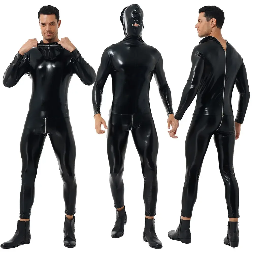 

NEU 100% Latex Rubber Gummi Uniform Catsuit Ganzanzug Black Bodysuit Mask Cosplay