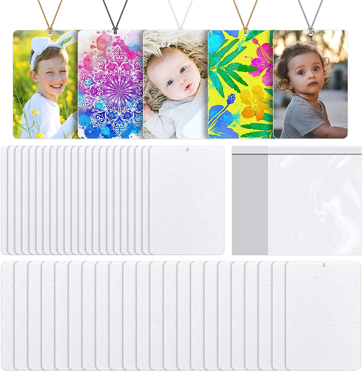 

60pcs Six Shape Mix Sublimation Air Fresheners Blanks Sheets DIY Fragrant Sheets with Rope for Car and Home Hanging Decoration