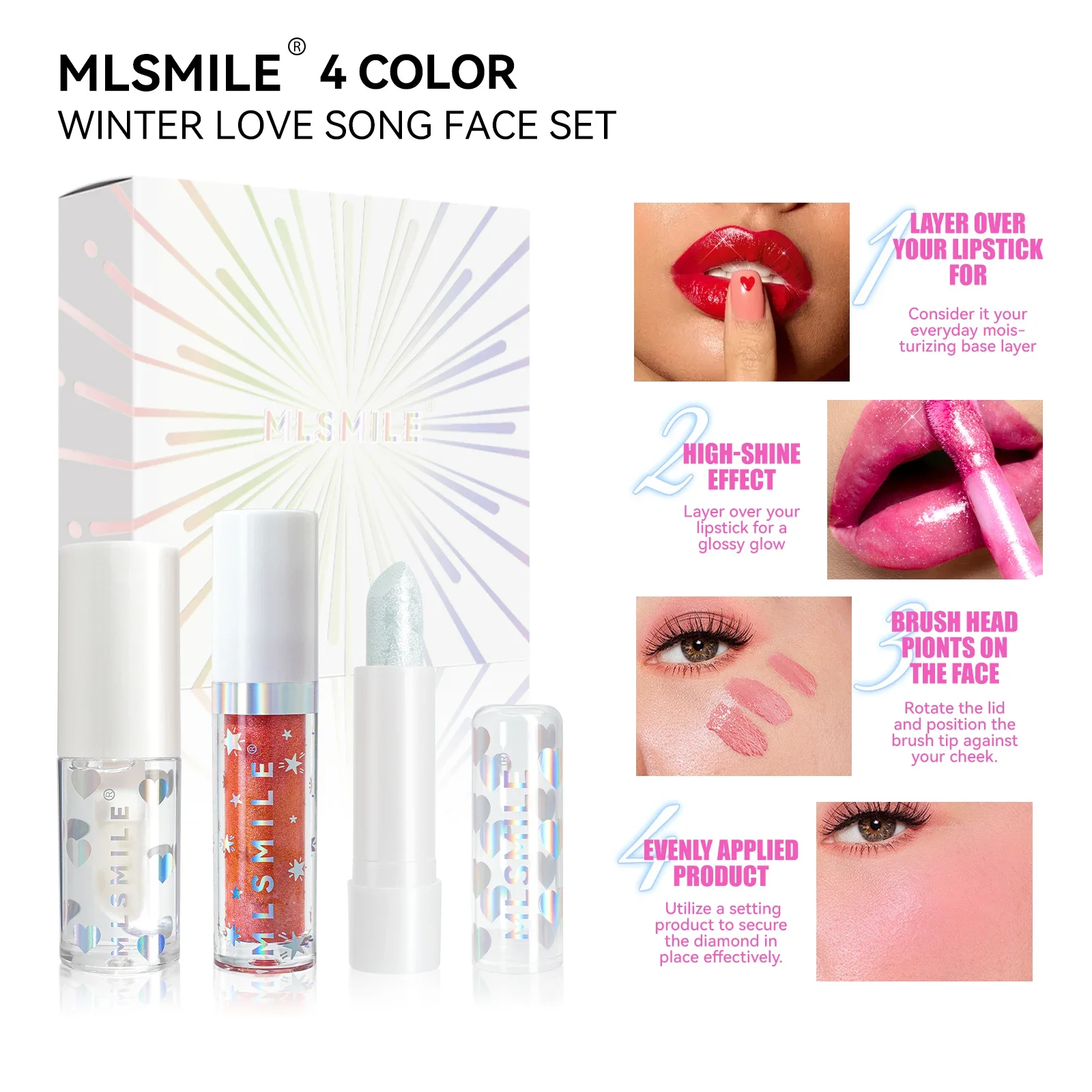 マットナチュラルパールリップスティック 3Dダイヤモンドステッカー ミラーグリッター プランプ ロングラスティング リキッドブラッシュ ヌードリップグロス メイクアップセット