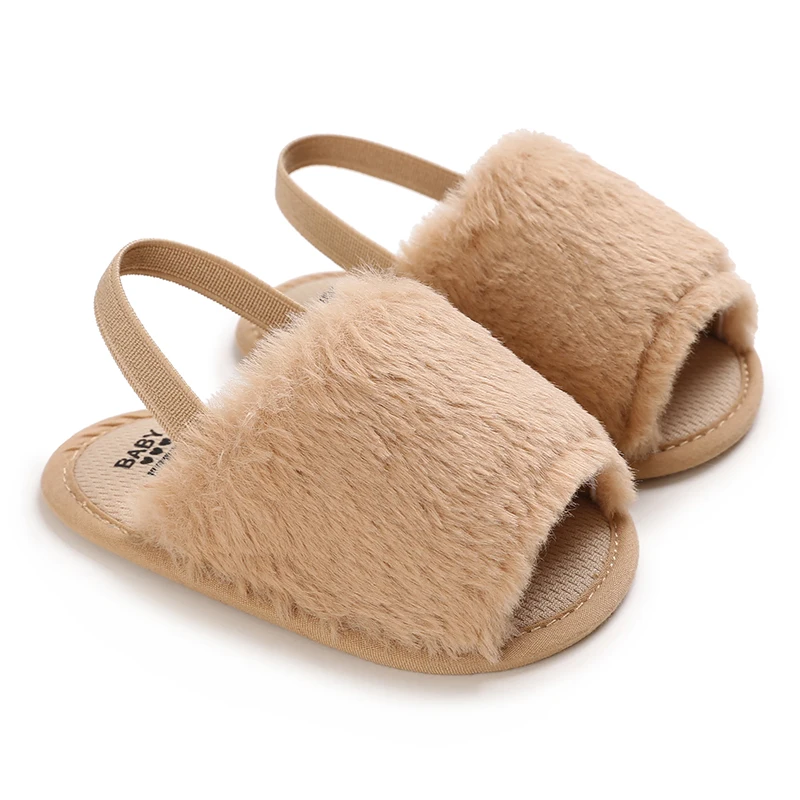 Summer Soft Hair Style Classic Baby Girl Slipper Sandals Breathable Baby Fur Shoes Simple Elastic Sandals Princess Baby