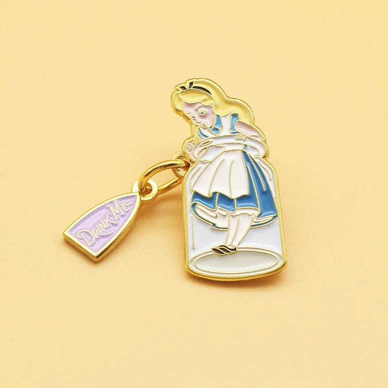 Disney Alice In Wonderland Enamel Pins Girl Princess Brooches Bag Clothes Lapel Pin Alice Badge Jewelry Gift for Kids Friends