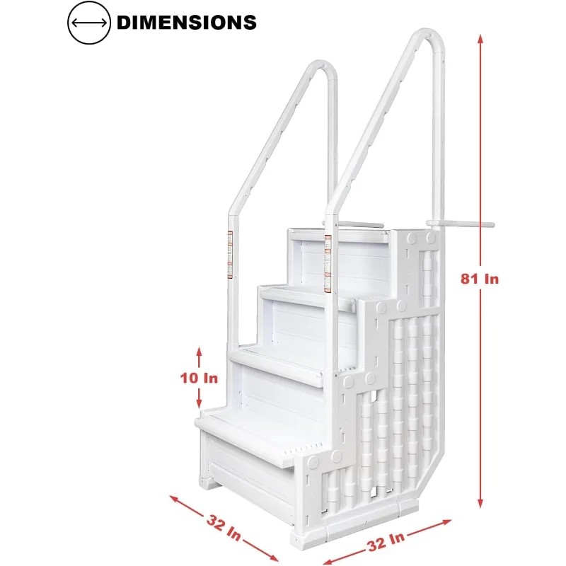 Poolzilla Premium Pool Step Ladder for Above Ground Pools - Deck Mounted Ladder w/Double Handrails - for 48’’ to 54’’ in. Above