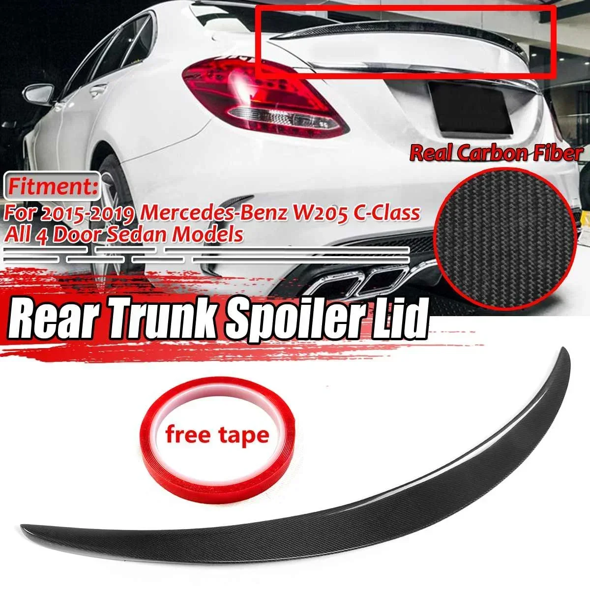 

New W205 Car Rear Trunk Spoiler Lip Wing for Mercedes for Benz W205 C300 C400 4MATIC 2015-2017 Carbon Fiber Rear Spoiler Wing