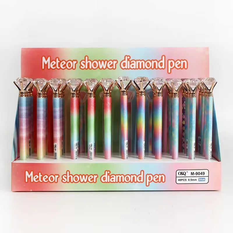 48PCS  Colored Diamond Rainbow Printing Signature Pen, Set Wholesale Stationery Point Diamond Black Water-based 0.5 Neutral Pen
