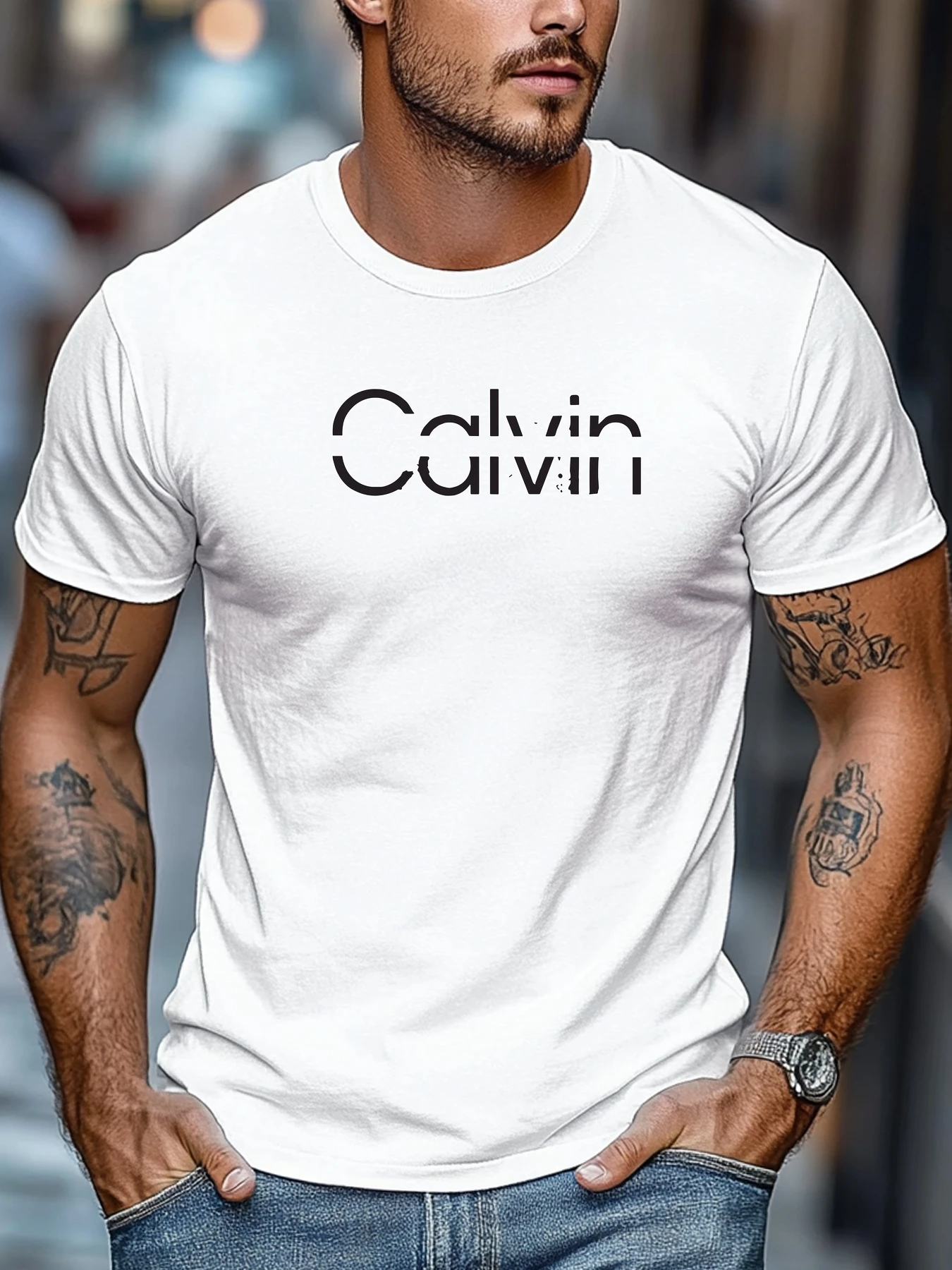 Men's short sleeve tee Calvin Graphic Summer Soft Comfort Fit Tee Daily Wear Tops