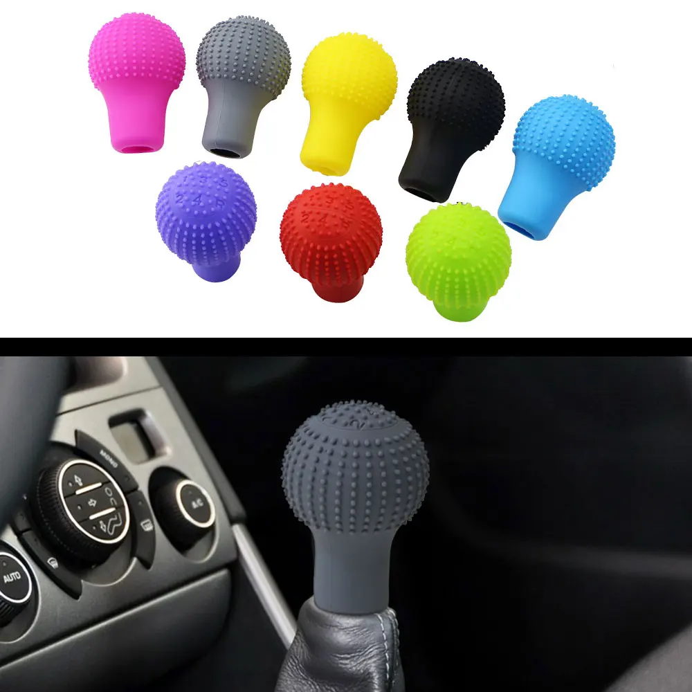 Car Gear Shift Knob Cover Silicone Universal Round Manual Shifter Handbrake Knob Non-slip Cover Interior Parts