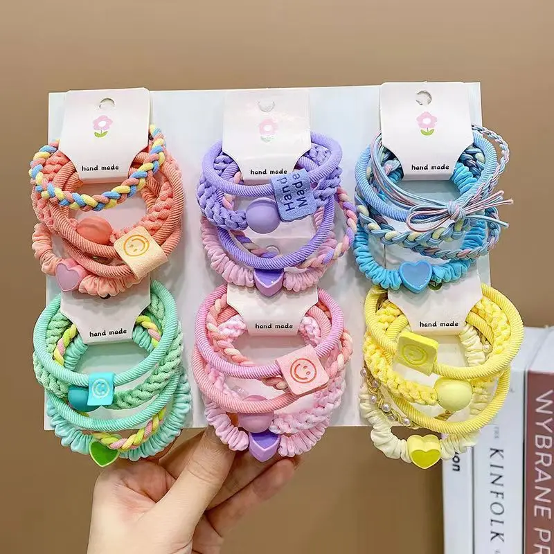 5 Stück aset niedlichen kleinen Mädchen Scrunchie hohe Erscheinung Level Mädchen lächelndes Gesicht Liebe Kopf Krawatte Gummiband Haarschmuck