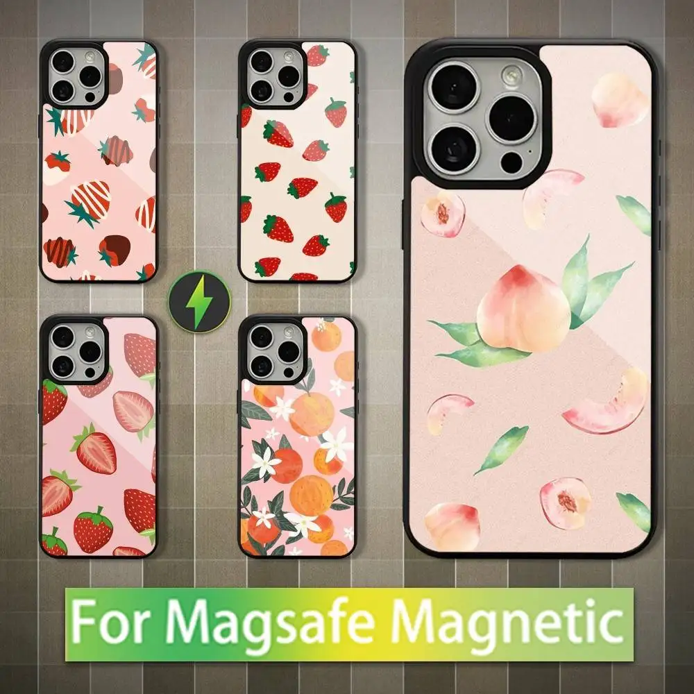 

Fruit Peach Srawberry Phone Case For iPhone 16,15,14,13,12,11,Pro,Max,Plus,Mini,Magsafe,Magnetic Wireless Charging Case