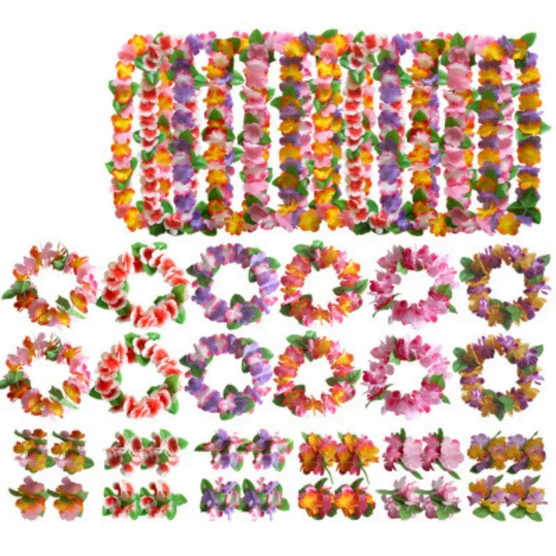 Hot 4Pcs 12 Styles Hawaiian leis Garland Artificial necklace Hawaii Flowers leis Party Supplies Beach Fun wreath DIY Gift Decor