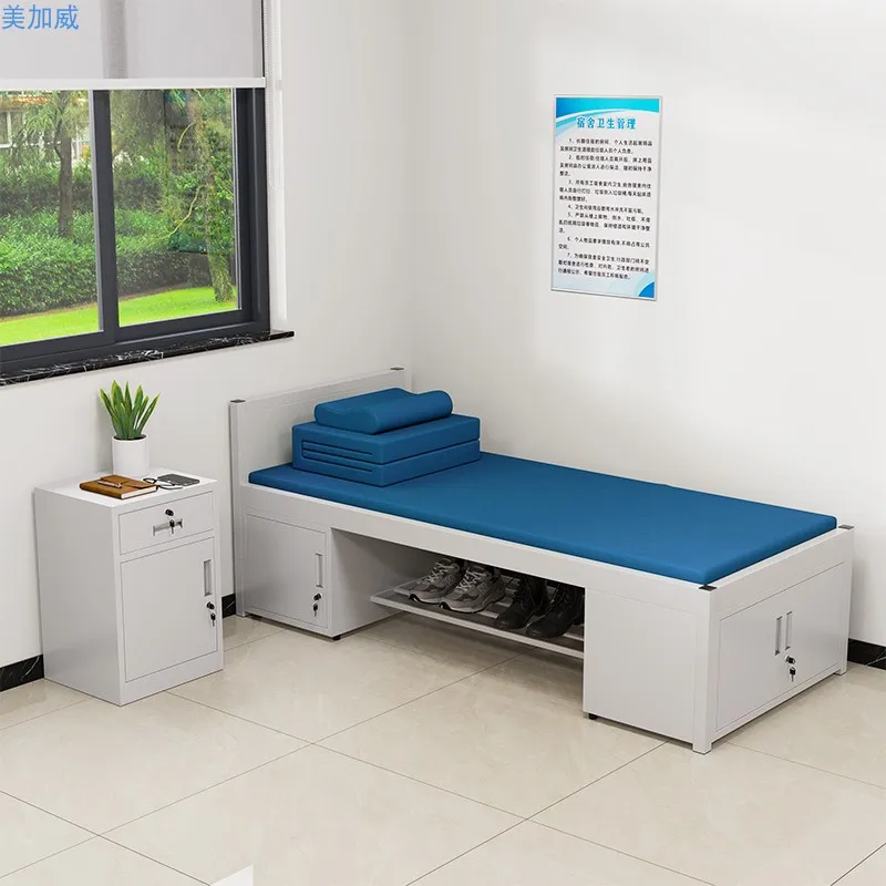 Fire brigade single bed standard single-layer bed iron frame bed cadre wrought iron 1.2 meters with locker shoe rack thicken