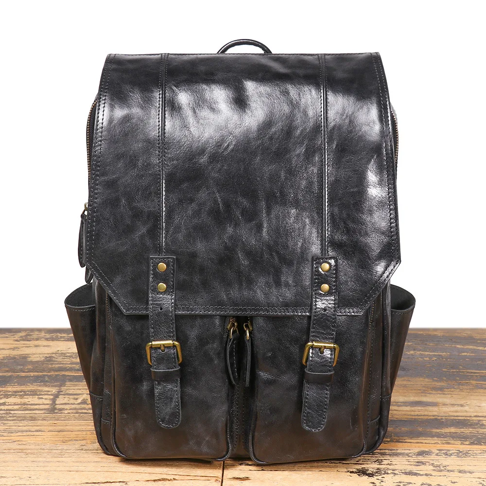 Leather backpack outdoor travel backpack top layer cowhide computer bag retro men\'s backpack