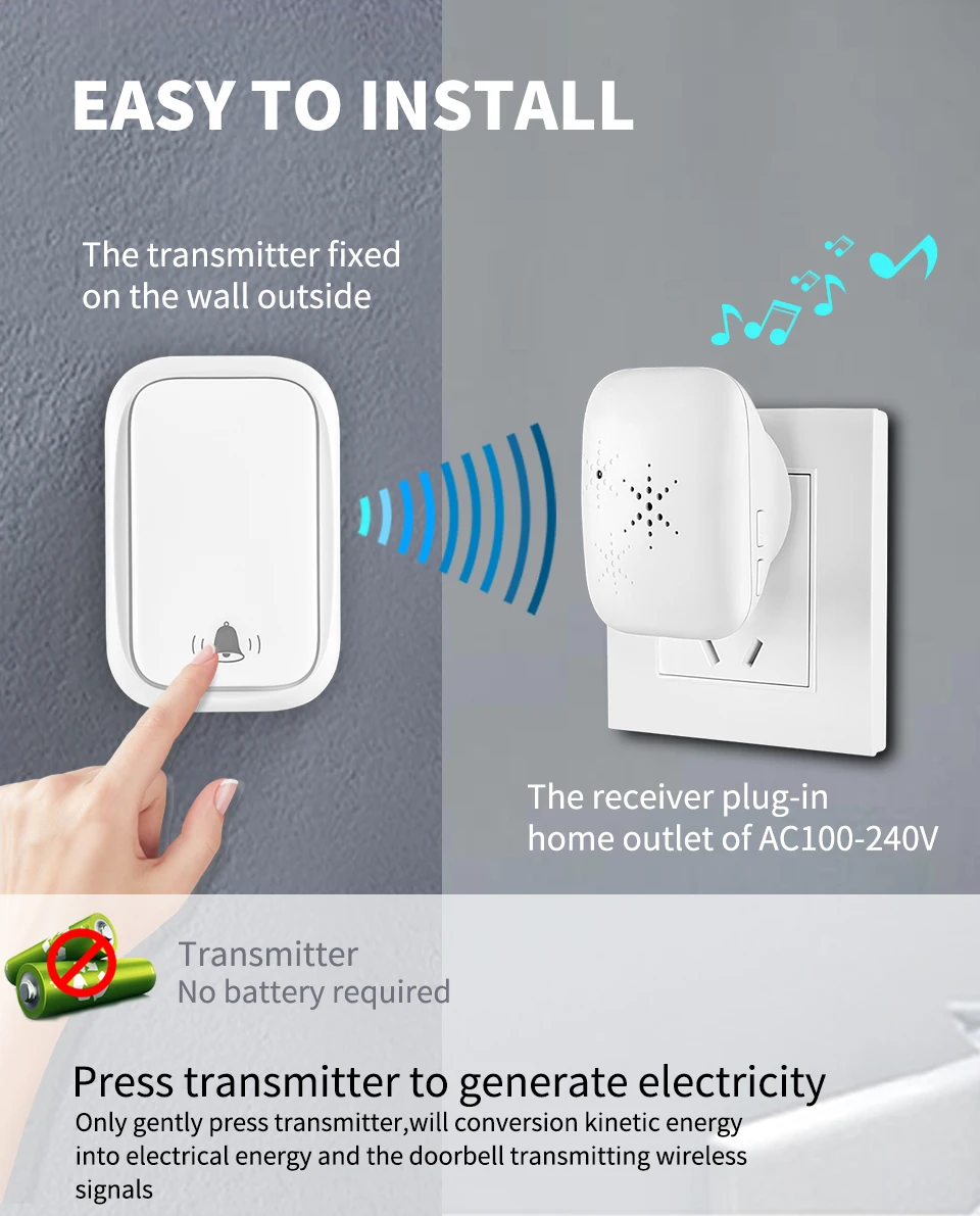 Outdoor Wireless Doorbell My Melody for Home Self-powered Waterproof Chimes 150M Long Distance House Welcome Door Bell