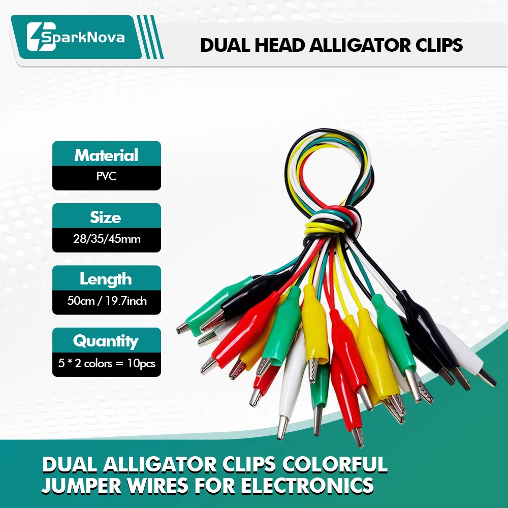 10PCS 28 35 45mm Alligator Clips Double Head Test Leads 50CM Jumper Wires Electrical DIY Crocodile Clips for Electronics Battery