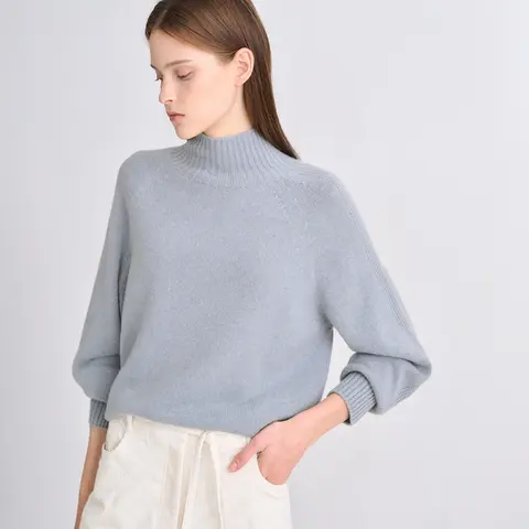 기본 겨울용 하이넥 울 스웨터 무봉제 니트 긴팔 캐주얼 루즈핏 항균 솔리드 컬러 니트웨어