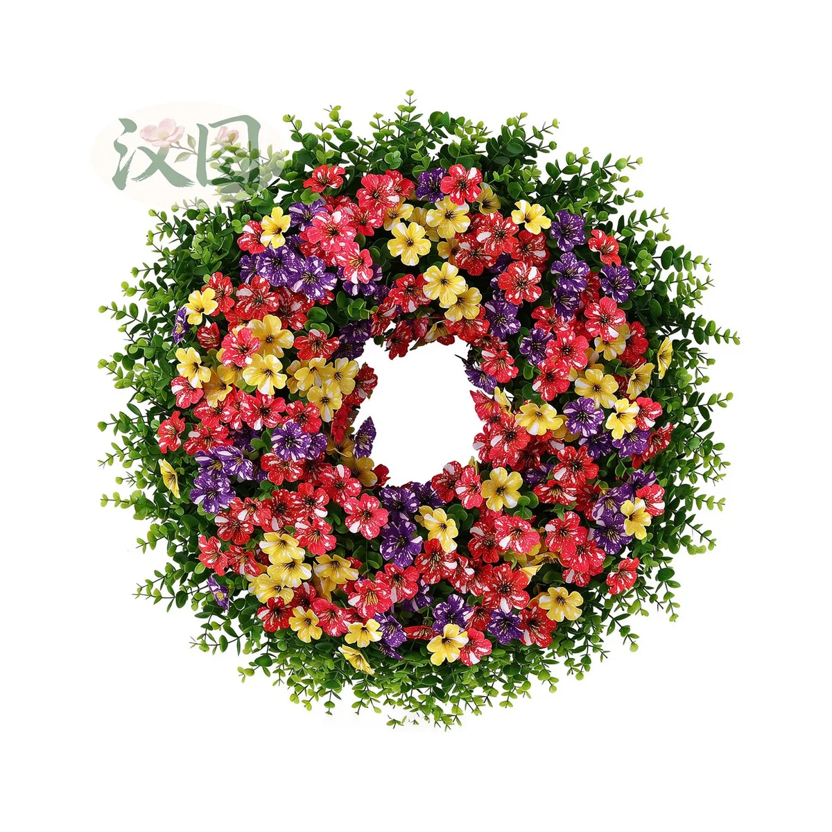 Artificial Eucalyptus Violet Wreath Colorful Faux Floral Vine Ring Spring Front Door Wall Hanging Home Decor 40cm 50cm