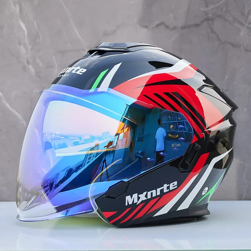 Men and Women Double Lens Half Helmet Original Mxnrte Brand Gatlin Red Helmet Motorcycle Off-Road Winter Helmet Casco Casque