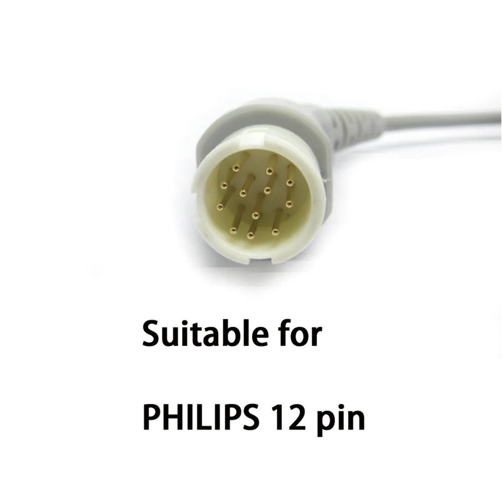 Compatible with PH*I*L*IPS 12 Pin Patient Monitor, 3/5 Lead Wire with Clip/Snap, ECG EKG Cable, ECG Data Monitoring Workstation