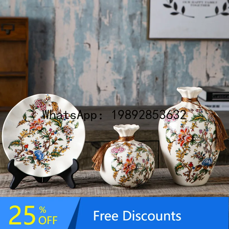 YFY American Retro Ceramic Vase Three-Piece Set Living Room Entrance Wedding Decoration Craft Ornament Soft Decoration