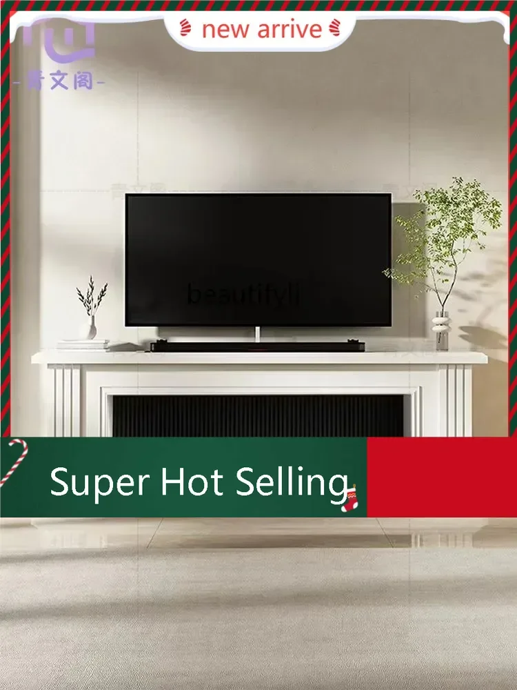 

S132 Light Luxury Solid Wood Grille Fireplace TV Cabinet Living Room Simple Curio Cabinet Background Wall Storage Cabinet