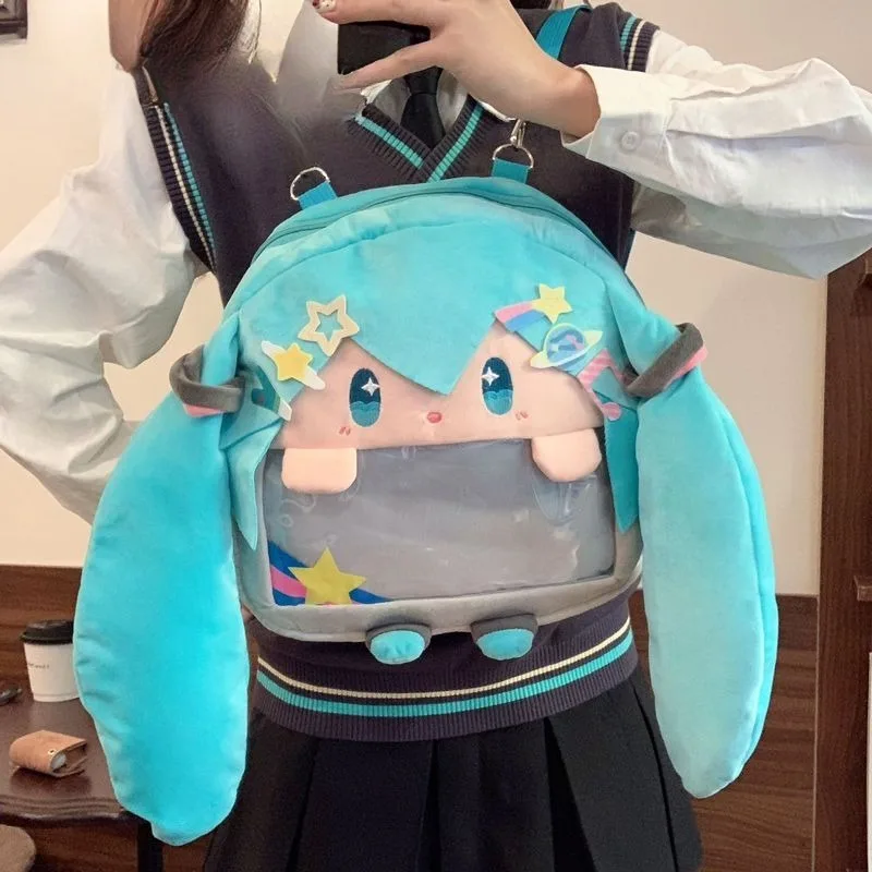 

Cute Hatsune Miku Large Capacity Cartoon School Bag Kawaii Anime Plush Big Mouth Shoulder One Shoulder Crossbody Backpack Gift