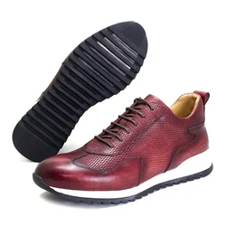 Men's Genuine Leather Casual Sneakers Lace-Up Comfortable Oxford Breathable Fashion Walking Shoes Outdoor Flat Footwear