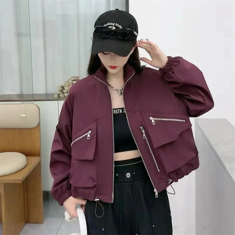

Korean Lady Trend Work Clothes Jacket Spring Autumn Women Fashion Long Sleeves Outwear Femme Leisure Stand-up Collar Coat