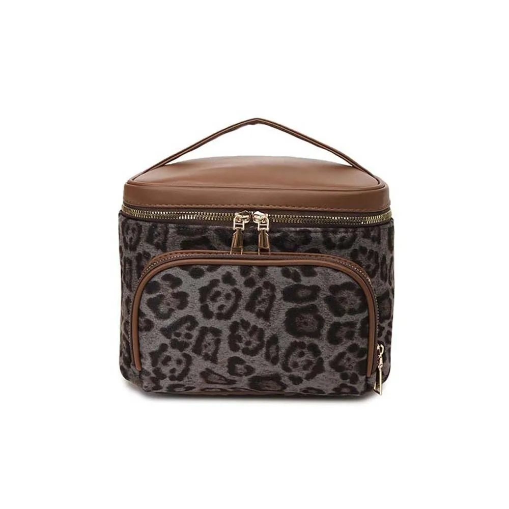 

Косметичка с леопардовым принтом, кожаная, большая вместительная сумка для косметики, в корейском стиле, утолщенная, для набора косметики