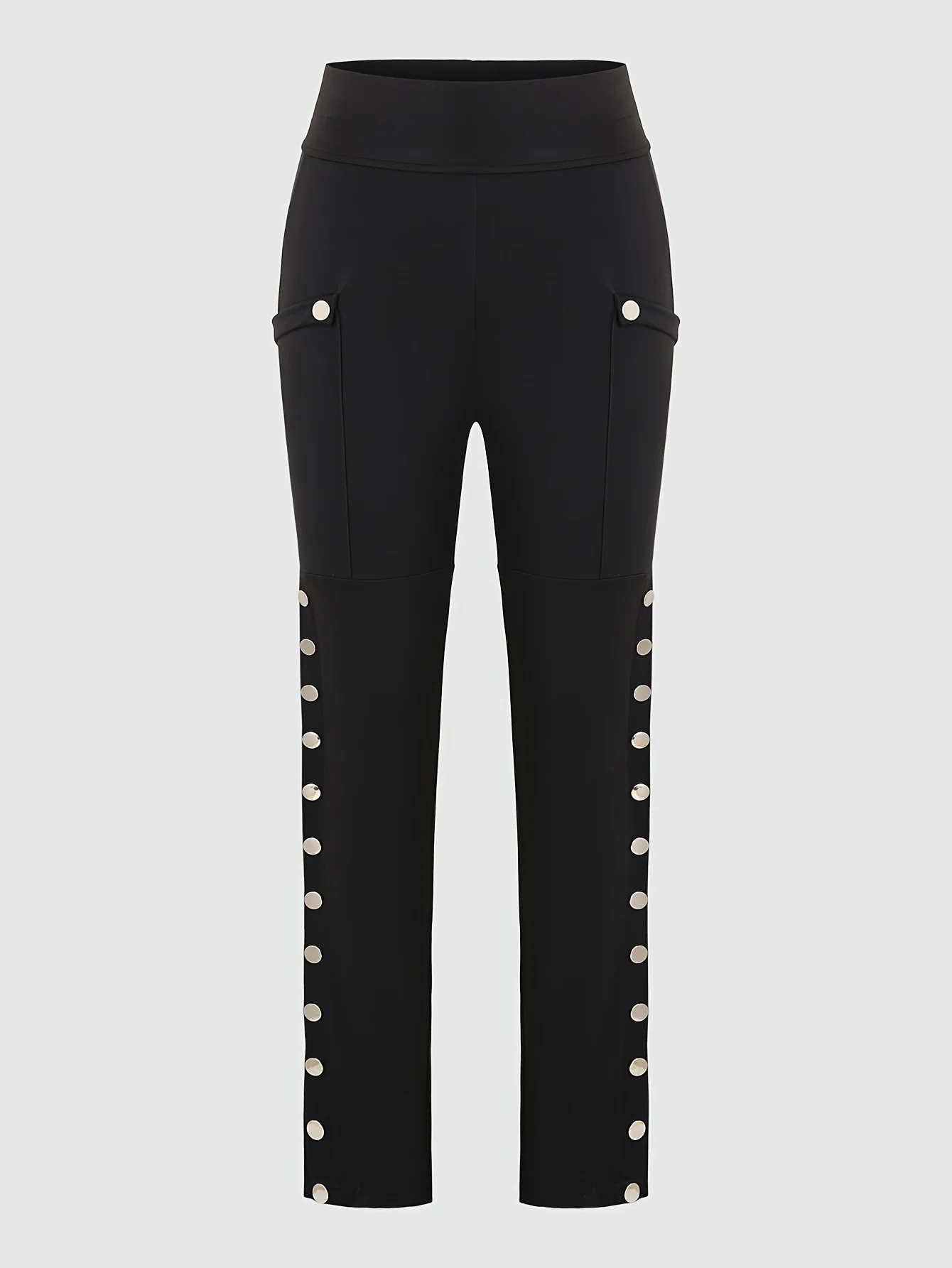 2024 Europäische und amerikanische Mode, hohe Taille, Taschenhose, enge Leggings mit Schnappverschluss