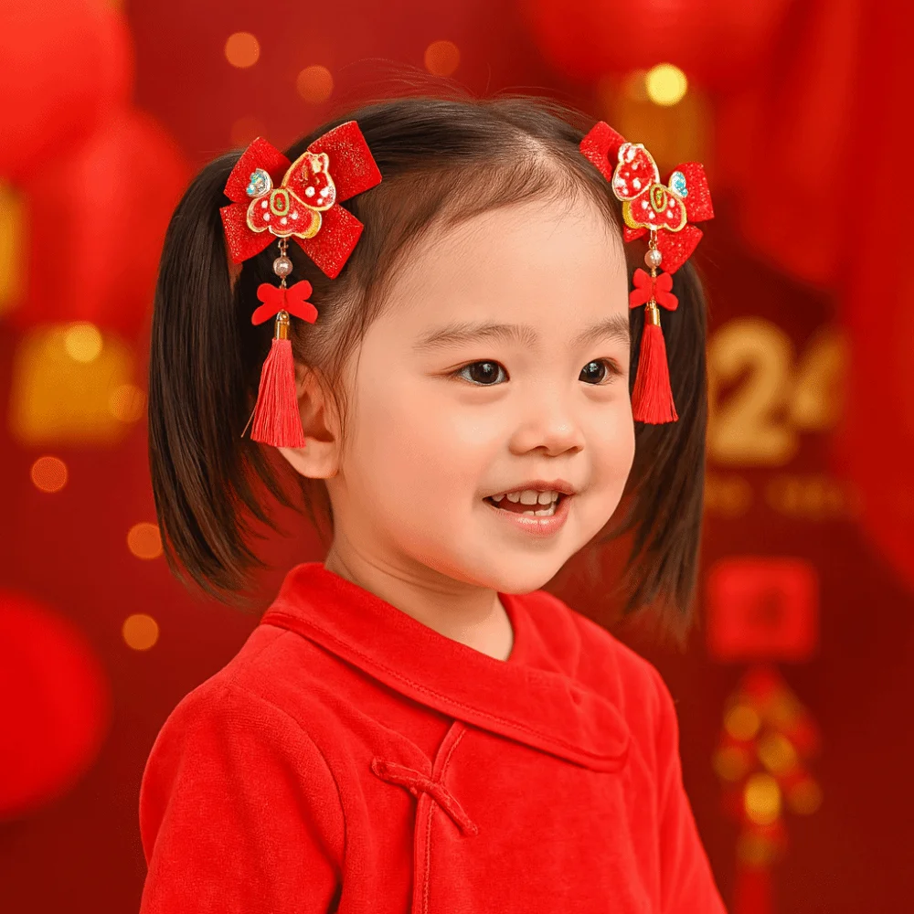 Cartoon traditionelle chinesische Haarspange Schleife Pferd Quaste Haarnadel 2026 Jahr des Pferdes Haarball Neujahr Haarschmuck