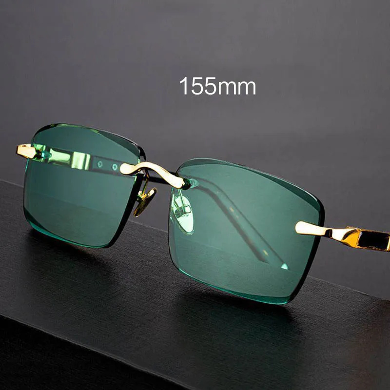 Glass Sunglasses Male Rimless Sun Glasses for Men Women Natural Stone Crystal Green Lens Glasses High Quality Eyewear Vintage