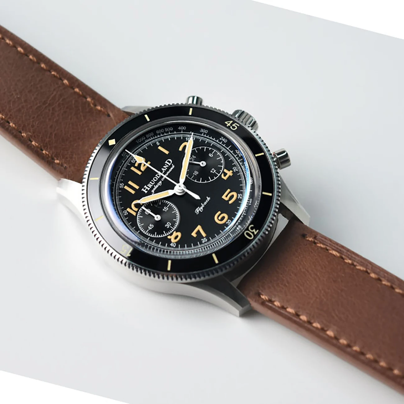 Hruodland 2025 신사용 쿼츠 시계 VK64 40mm F019 C3 축광 방수 100m 가죽 스트랩 스테인레스 스틸 Reloj Hombre