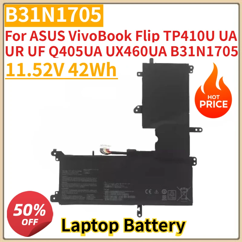 

Высококачественная новая батарея для ноутбука B31N1705 11.52V 42Wh для ASUS VivoBook Flip TP410U UA UR UF Q405UA UX460UA B31N1705