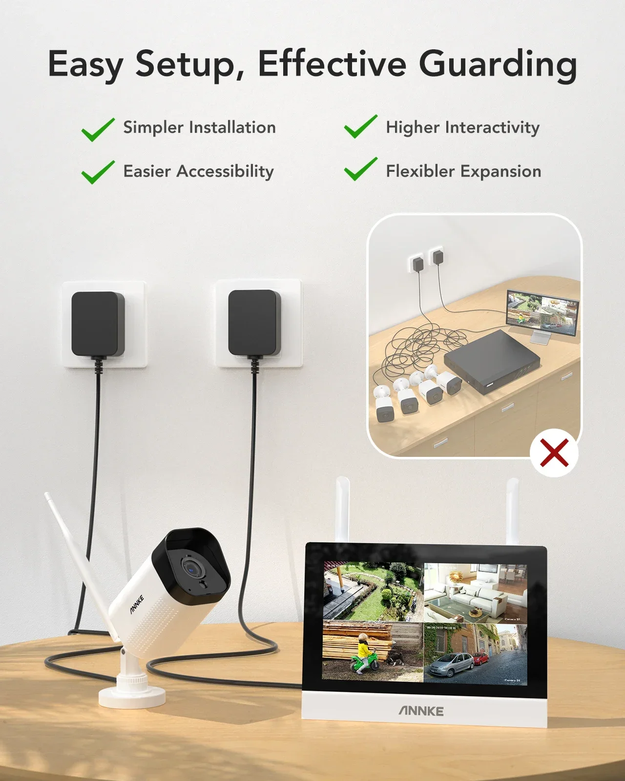 Annke 4ch 5mp tela de toque wifi nvr kit com lcd de 7 polegadas e 2x 3mp câmera sem fio sistema de segurança de detecção de forma humana