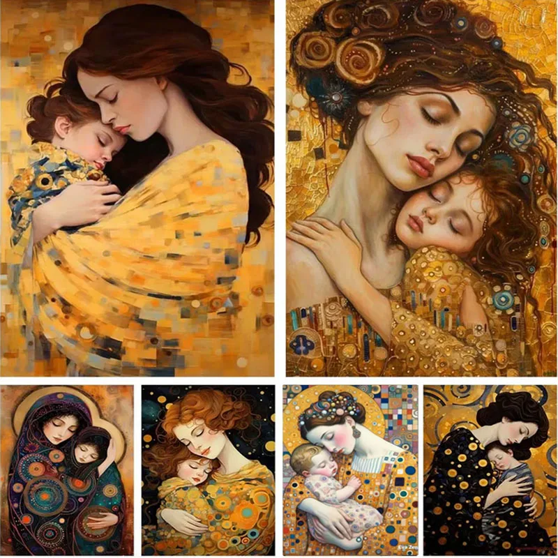 DIY 5D Diamond Painting Gustav Klimt Mom & Baby Full Round Square Diamond Embroidery Mosaic Famous Painting Cross Stitch Kits