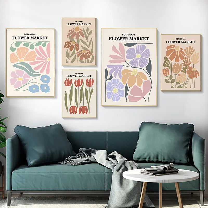 Abstract Flowers Pattern Canvas Art Poster Prints Colorful Floral Design Wall Decorative Picture for Living Room Bedroom