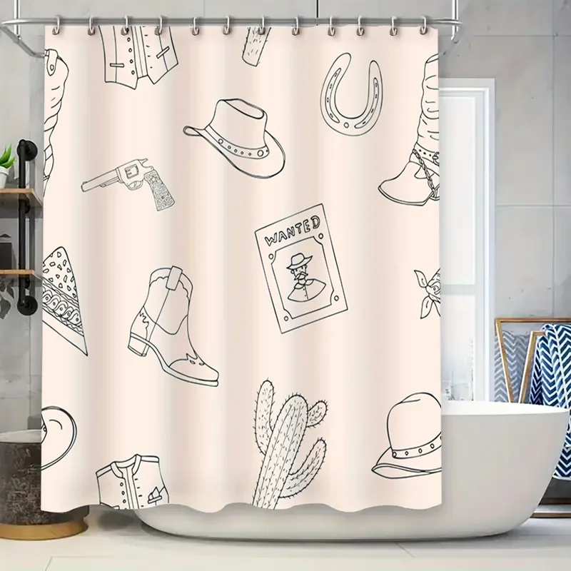 

Western Style Shower Curtain Decorative Printed Fabric Bathroom Liner for Home Decoration (Beige)