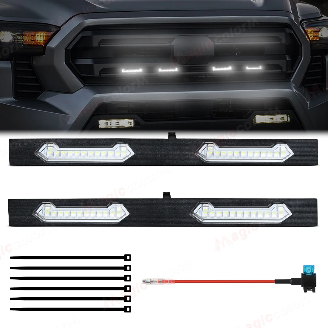 2x2 Grille Lights For Toyota Tacoma SR SR5 2024 2025 Front Grill LED White Amber Blue Red Warning Daylights DRL Car Accessories