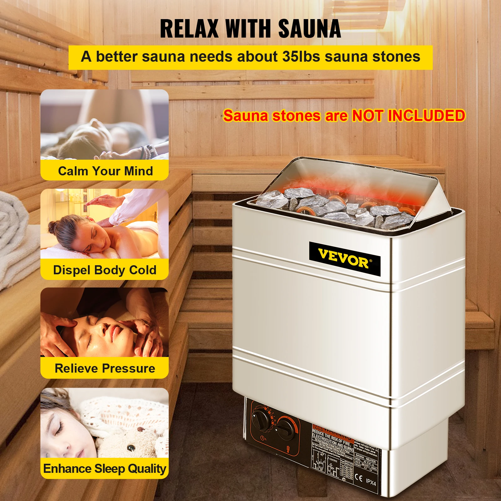 VEVOR 6 8 9 KW Electric Sauna Heater Stove External / Internal Controller Overheating Protection Spa Sauna Room Steam Generator