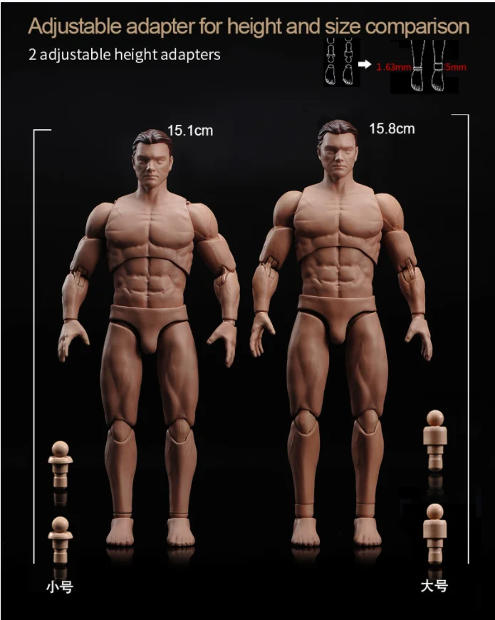 1/12 Schaal Mannelijke Actiefiguur Body Met Hoofd 6 ''Soldaat Muscale Sterk Figuur Pop Speelgoedmodel In Hoogte Verstelbaar