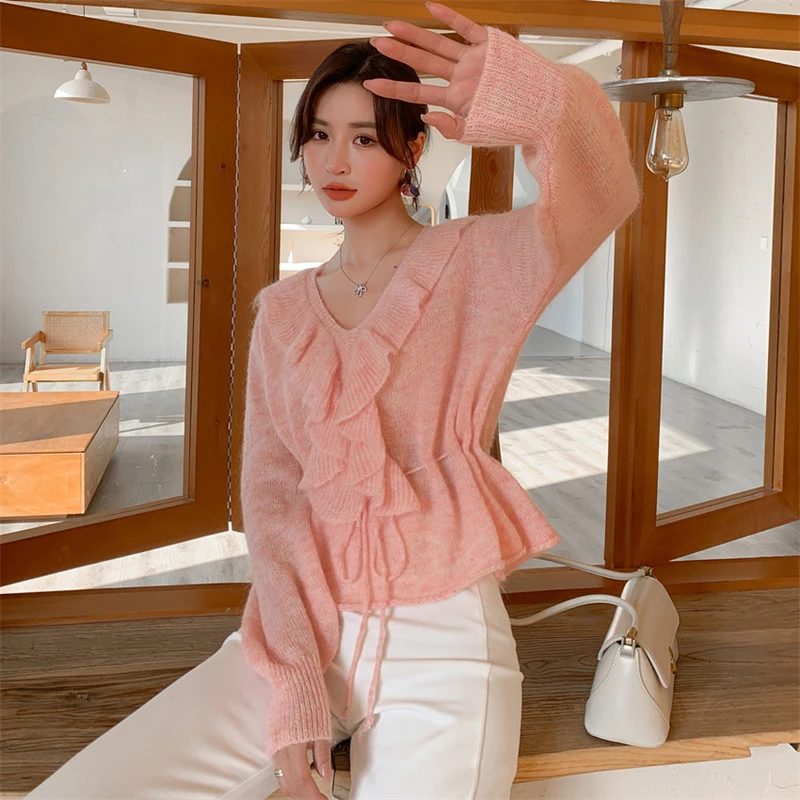 French Elegant High Proportion Mohair Sweater women's Early Spring Gentle Wind Thin Temperament Ruffled Wool Sweater 2022