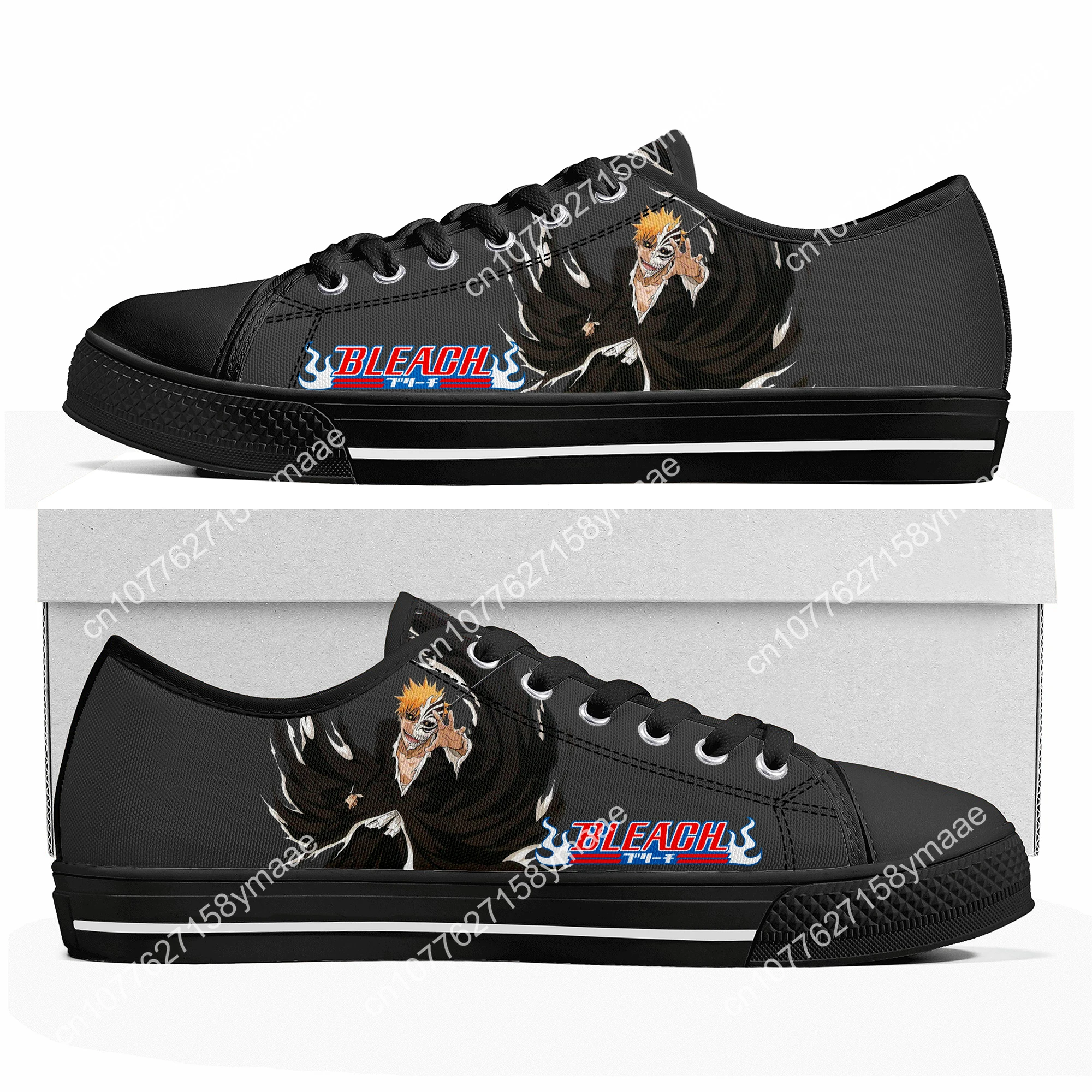 Cartoon Bleach Kurosaki Ichigo Low Top Sneakers Mens Womens Teenager High Quality Canvas Sneaker Couple Shoes Custom Black Shoe