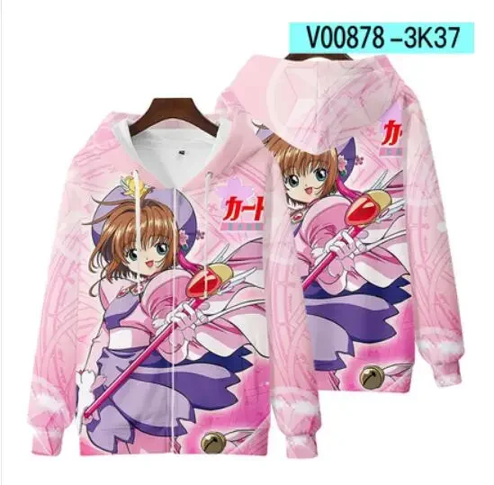 3D Print Cardcaptor Sakura Zip Up Women/Men Hoodie Sweatshirt Streetwear Hip Hop Kinomoto Sakura Cosplay Zipper Hooded Jacket